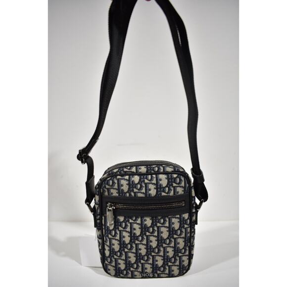 Dior Oblique Blue Beige Black Vertical Messenger Pouch Shoulder Crossbody Bag - Picture 6 of 12
